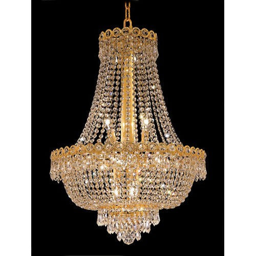 Gold Twelve-Light 20-Inch Chandelier with Royal Cut Clear Crystal