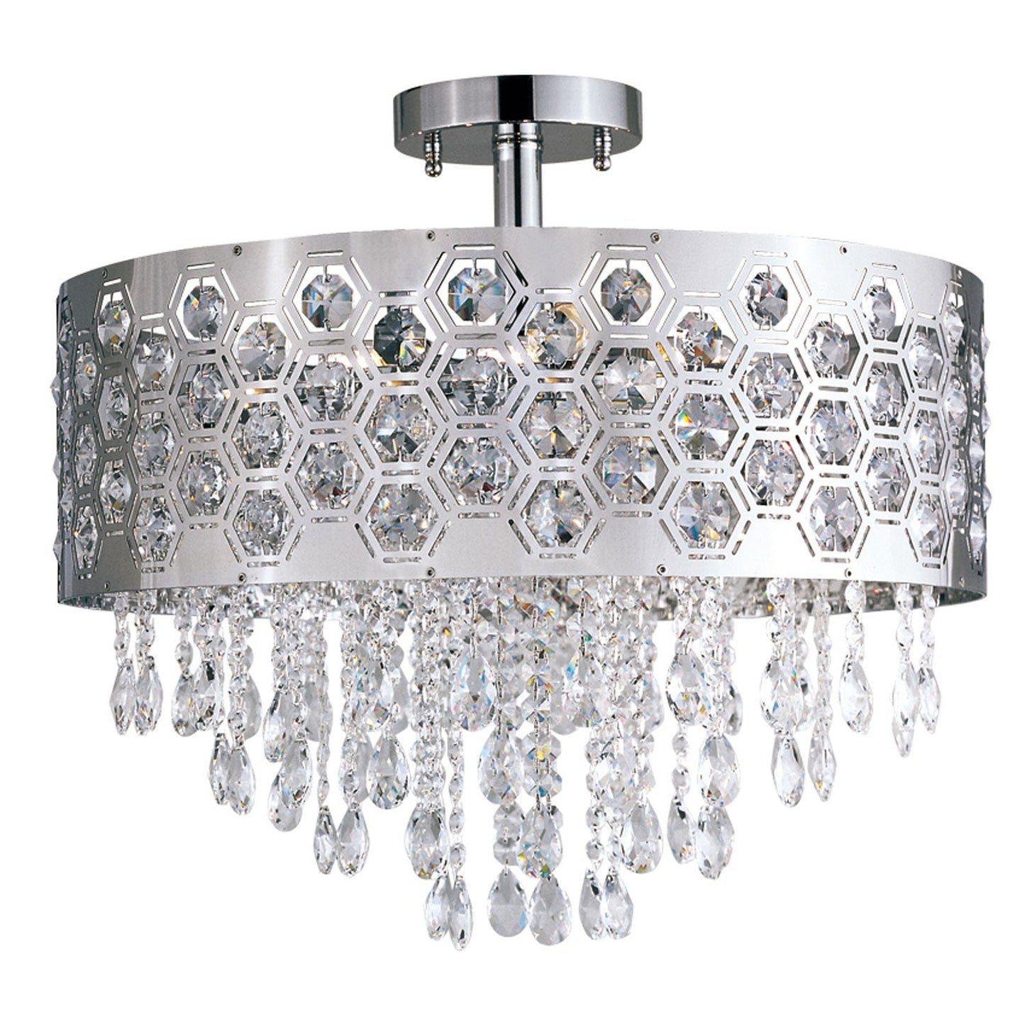 Inset Pentagons 17 Inch Chrome Six-Light Pendant