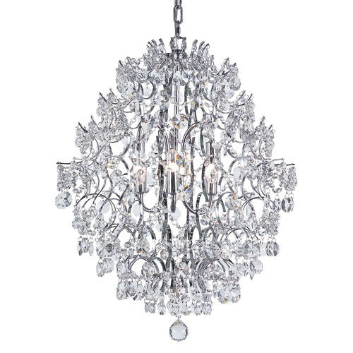 Polished Chrome 6 Light Drop Chandelier with Cut Crystal Bead Strands