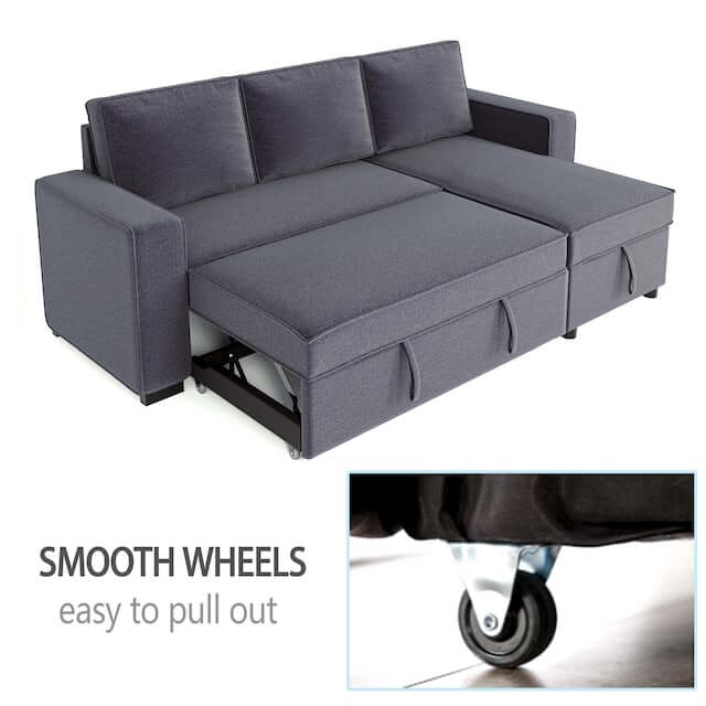 91" Reversible Pull-Out Sectional Storage Sofa