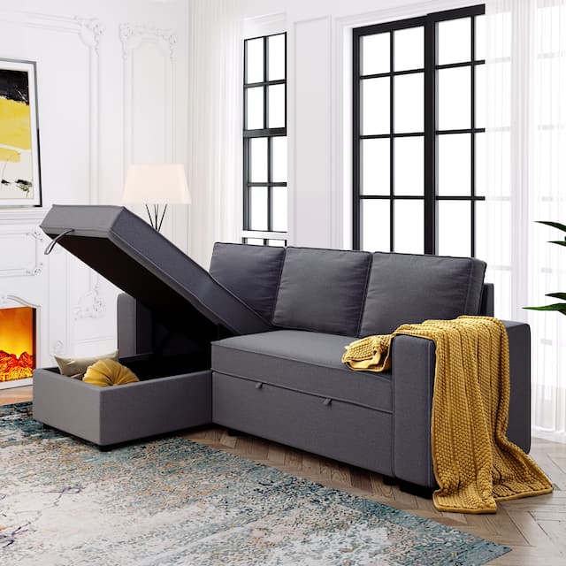 91" Reversible Pull-Out Sectional Storage Sofa