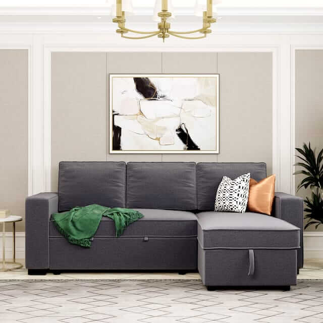 91" Reversible Pull-Out Sectional Storage Sofa