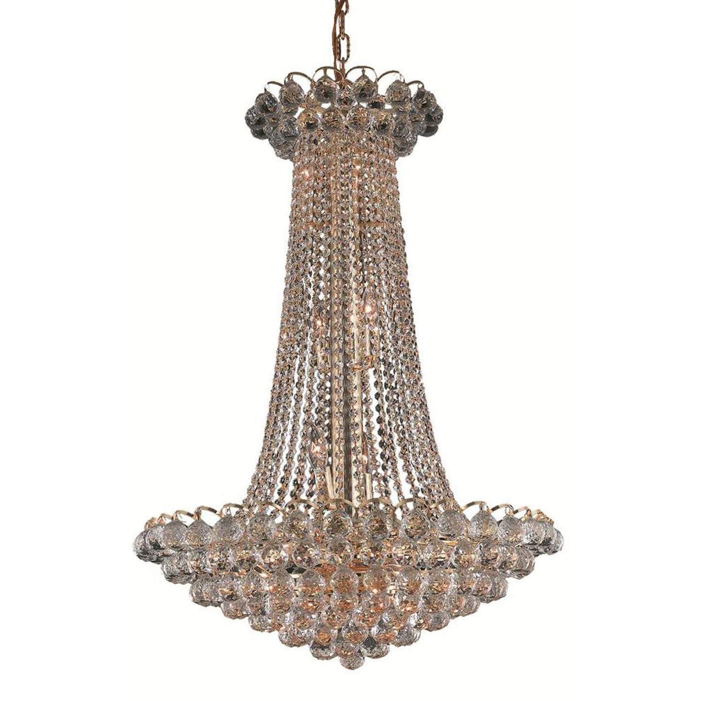 Godiva Gold Fifteen-Light 27-Inch Chandelier with Elegant Cut Clear Crystal