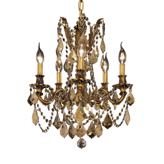 Rosalia French Gold Five-Light 18-Inch Chandelier with Royal Cut Golden Teak Smoky Crystal