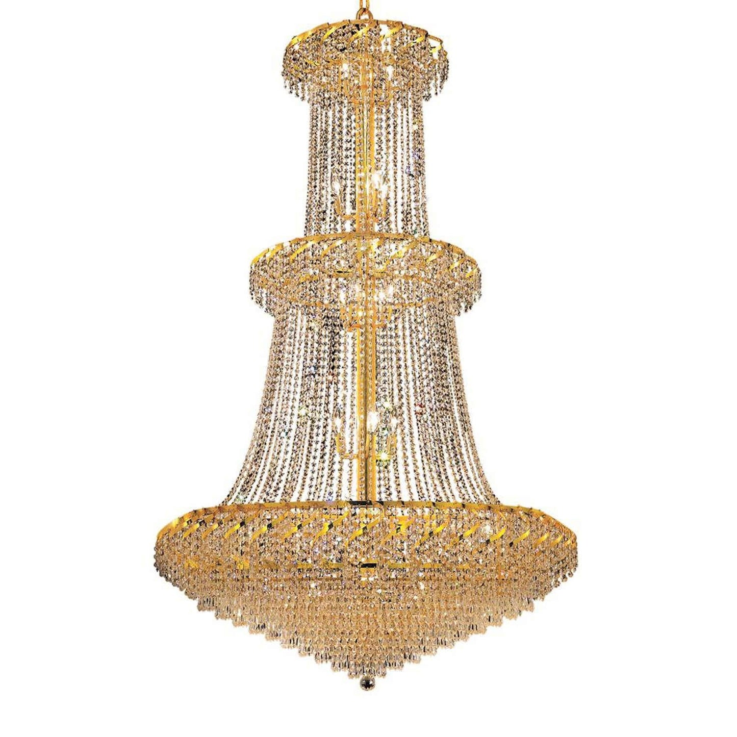 Belenus Gold Thirty-Two Light 42-Inch Chandelier with Royal Cut Clear Crystal