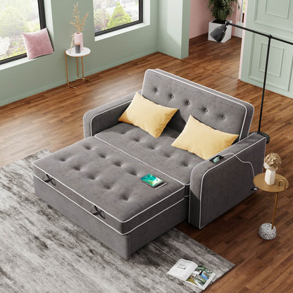 Gray Fabric Sleeper Sofa - Adjustable Loveseat Couch with Dual USB Ports