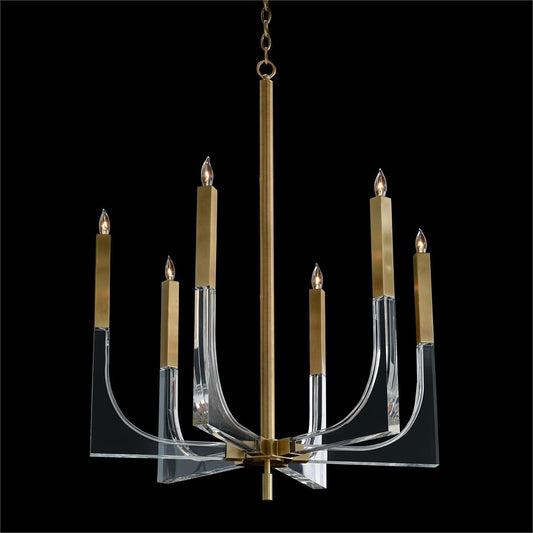 Acrylic and Brass Six-Light Chandelier
