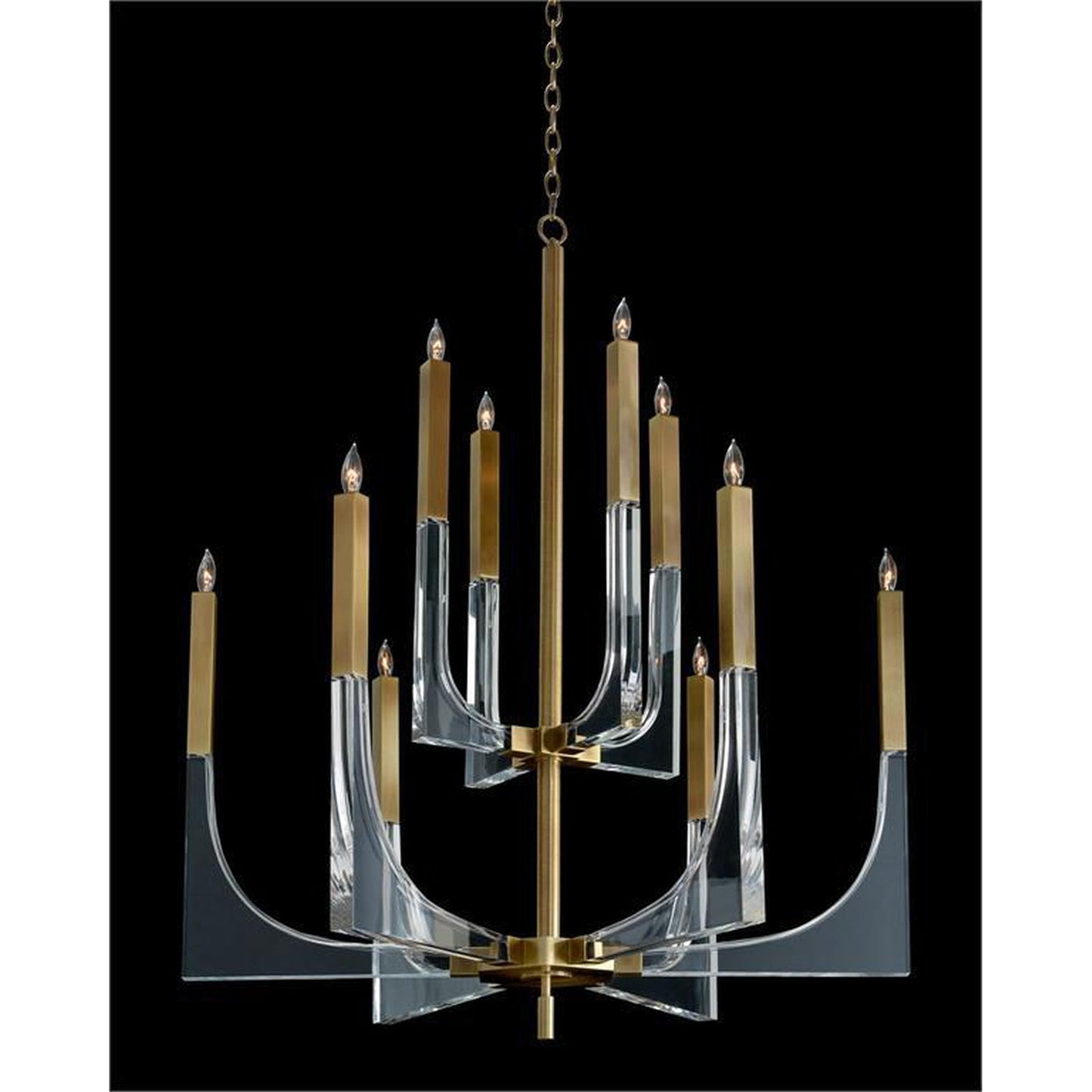 John Richard Acrylic And Brass Ten-Light Chandelier