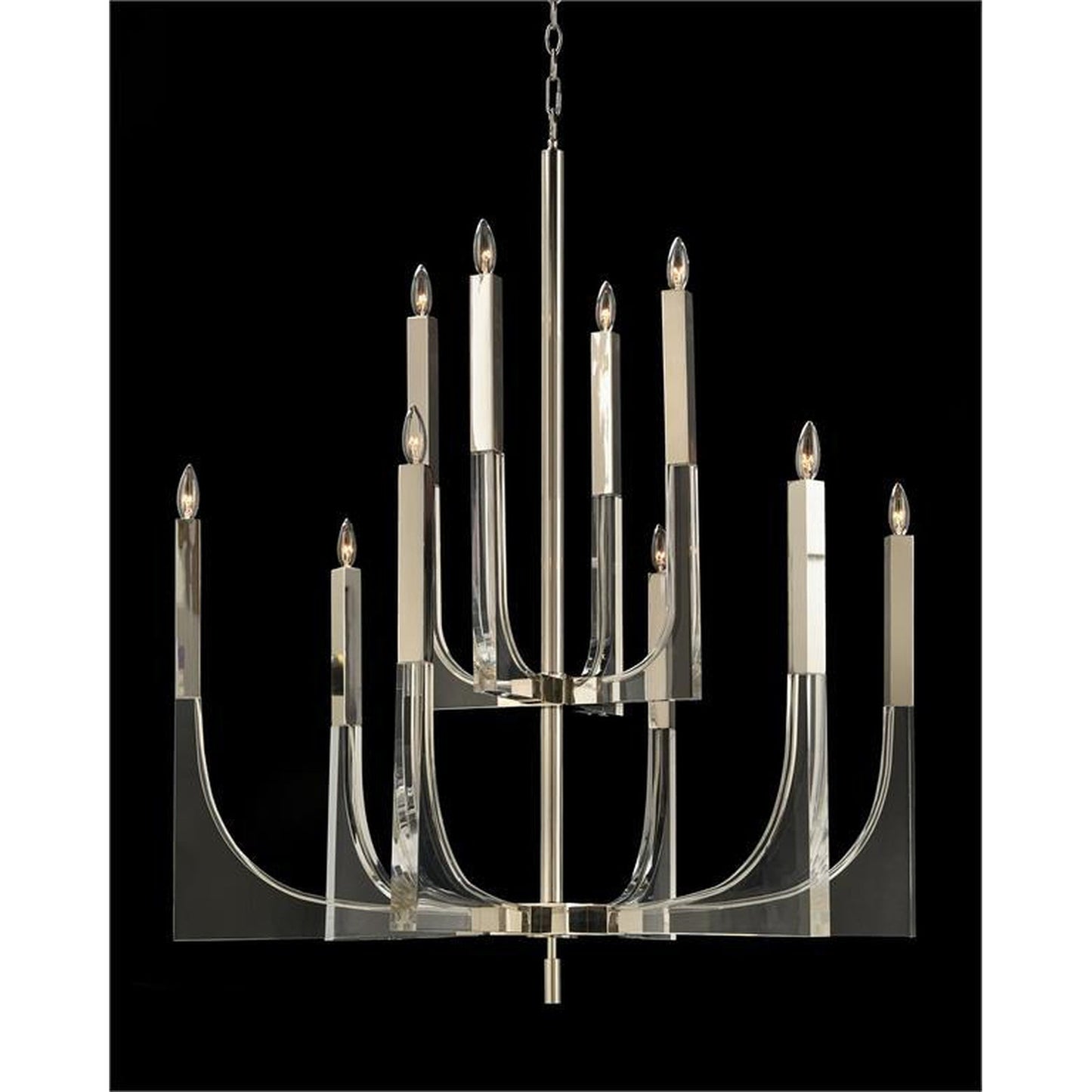 John Richard Acrylic And Nickel Ten-Light Chandelier