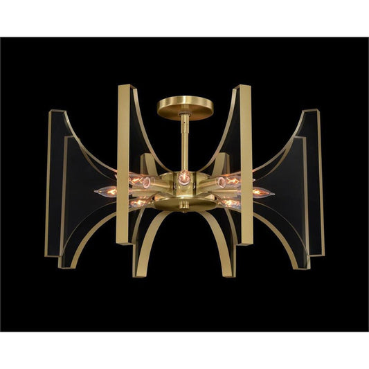 John Richard Genesis: Acrylic And Antique Brass Eight-Light Semiflush