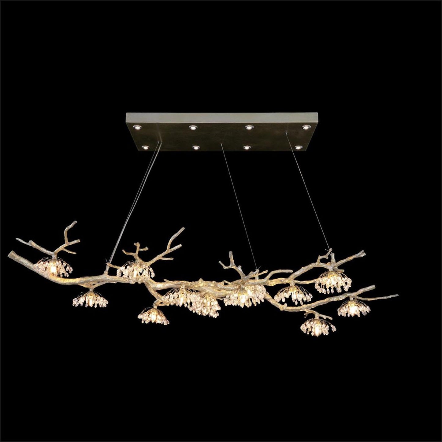 John Richard Hanasaku Crystal Bud Branch Fourteen-Light Oblong Chandelier