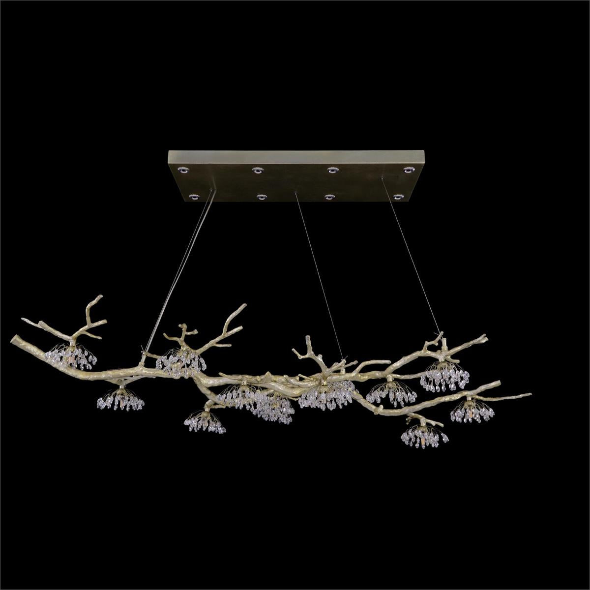 John Richard Hanasaku Crystal Bud Branch Fourteen-Light Oblong Chandelier