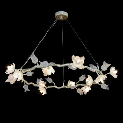 John Richard Churippu Magnolia & Tulip Glass Bronze Twelve-Light Halo Chandelier