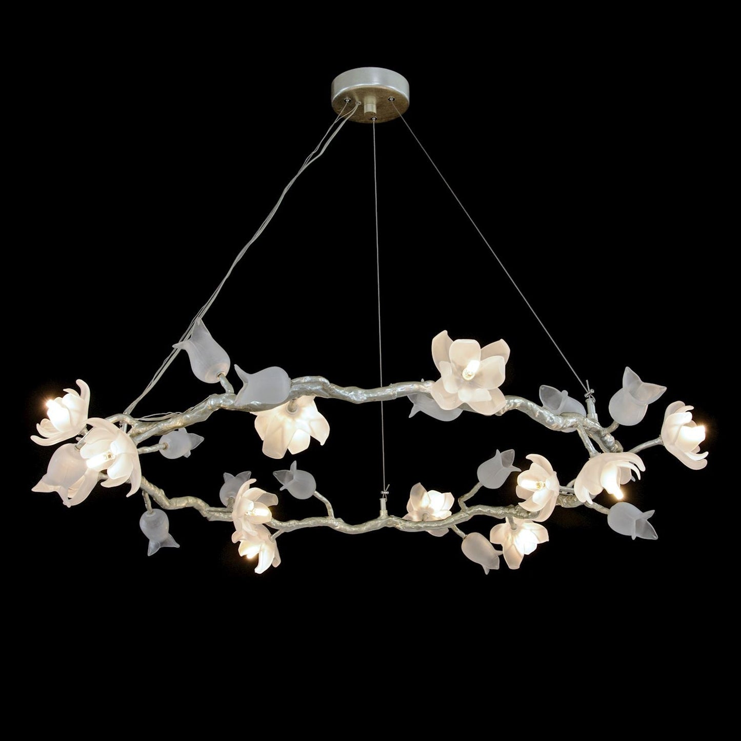 John Richard Churippu Magnolia & Tulip Glass Silver Leaf Twelve-Light Halo Chandelier