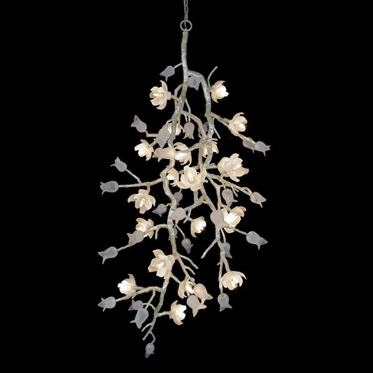 John Richard Churippu Magnolia & Tulip Glass Silver Leaf Vertical Twenty-One Light Chandelier