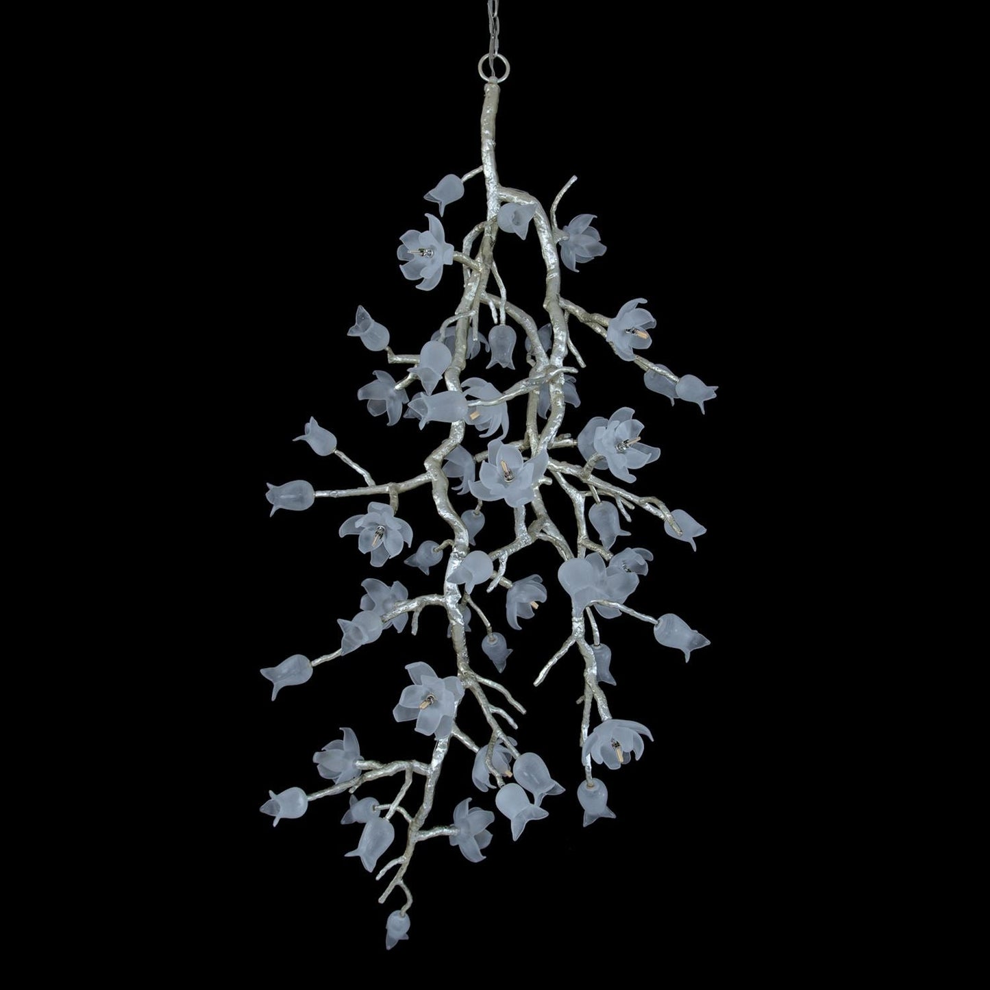 John Richard Churippu Magnolia & Tulip Glass Silver Leaf Vertical Twenty-One Light Chandelier