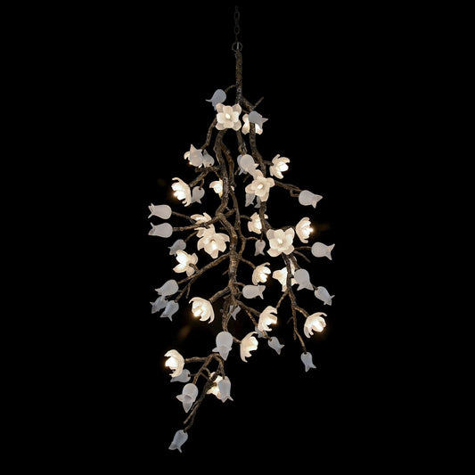 John Richard Churippu Magnolia & Tulip Glass Bronze Vertical Twenty-One Light Chandelier