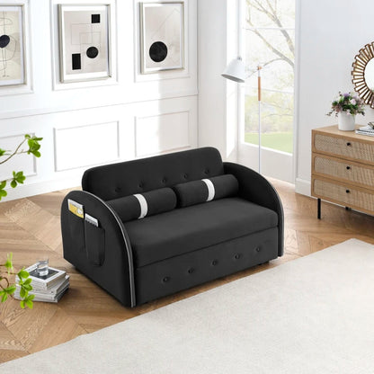 55.5" Pull-out Sofa Bed with Lumbar Pillows and Adjustable Backrest