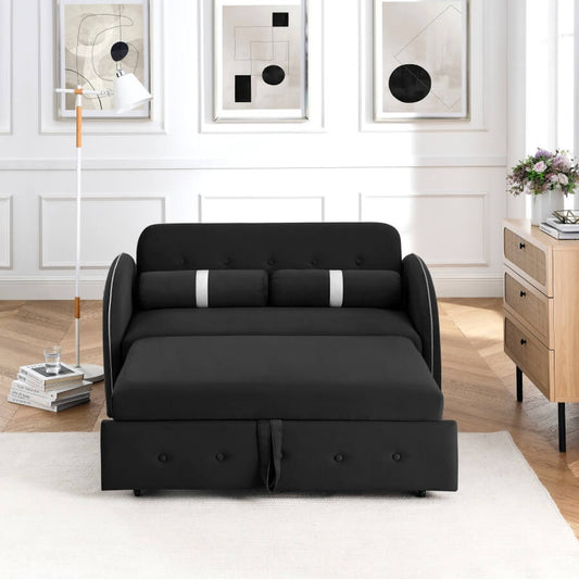 55.5" Pull-out Sofa Bed with Lumbar Pillows and Adjustable Backrest