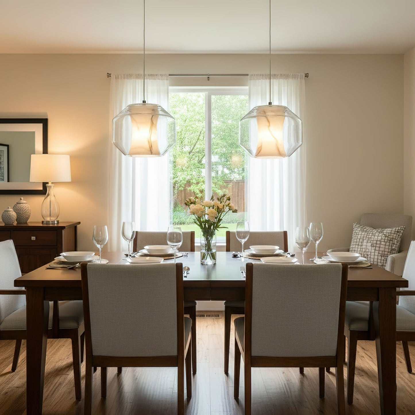 Alabaster Glass Cylinder Pendant Light