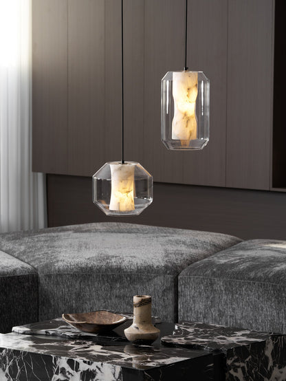 Alabaster Glass Cylinder Pendant Light