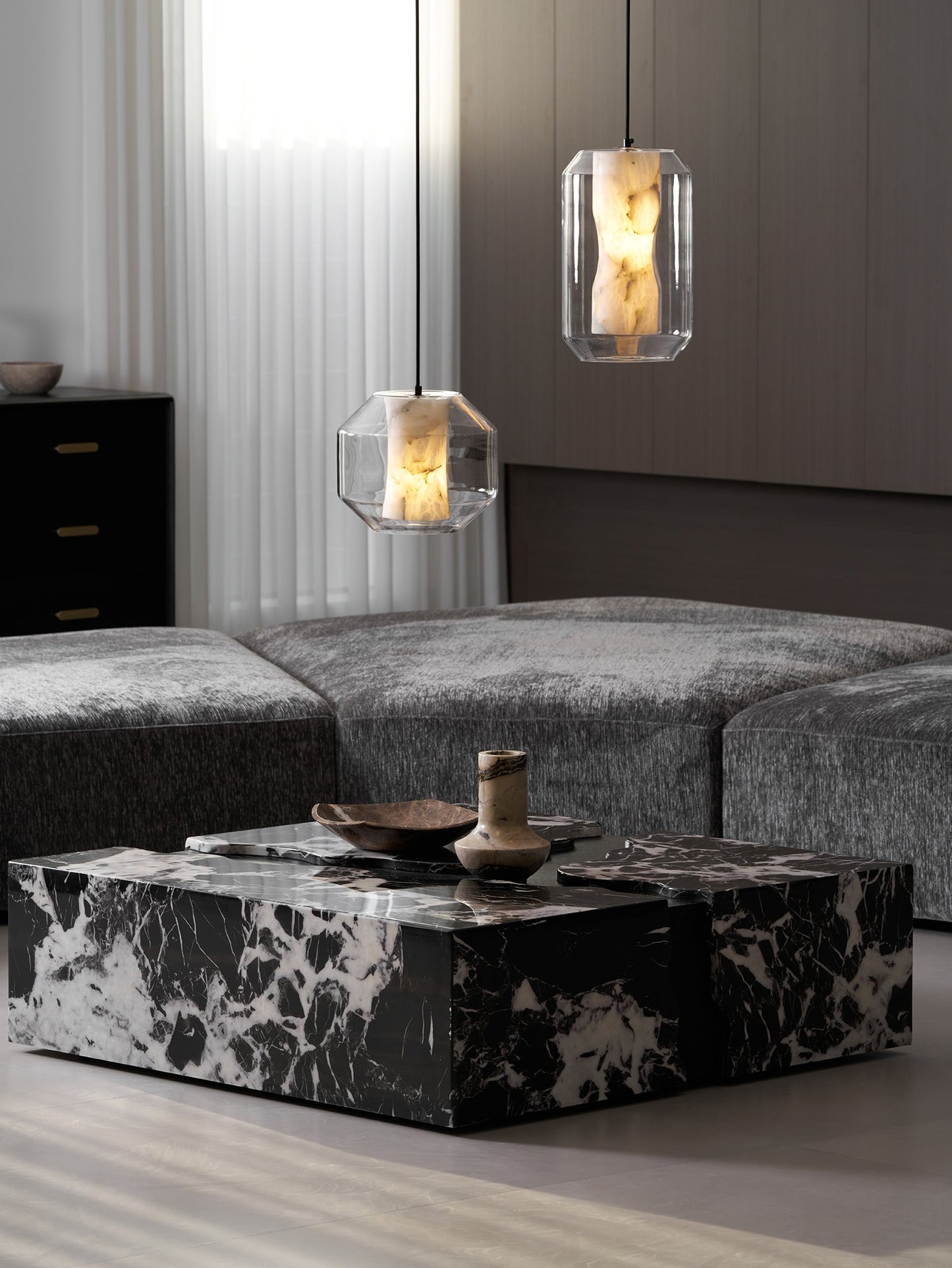 Alabaster Glass Cylinder Pendant Light