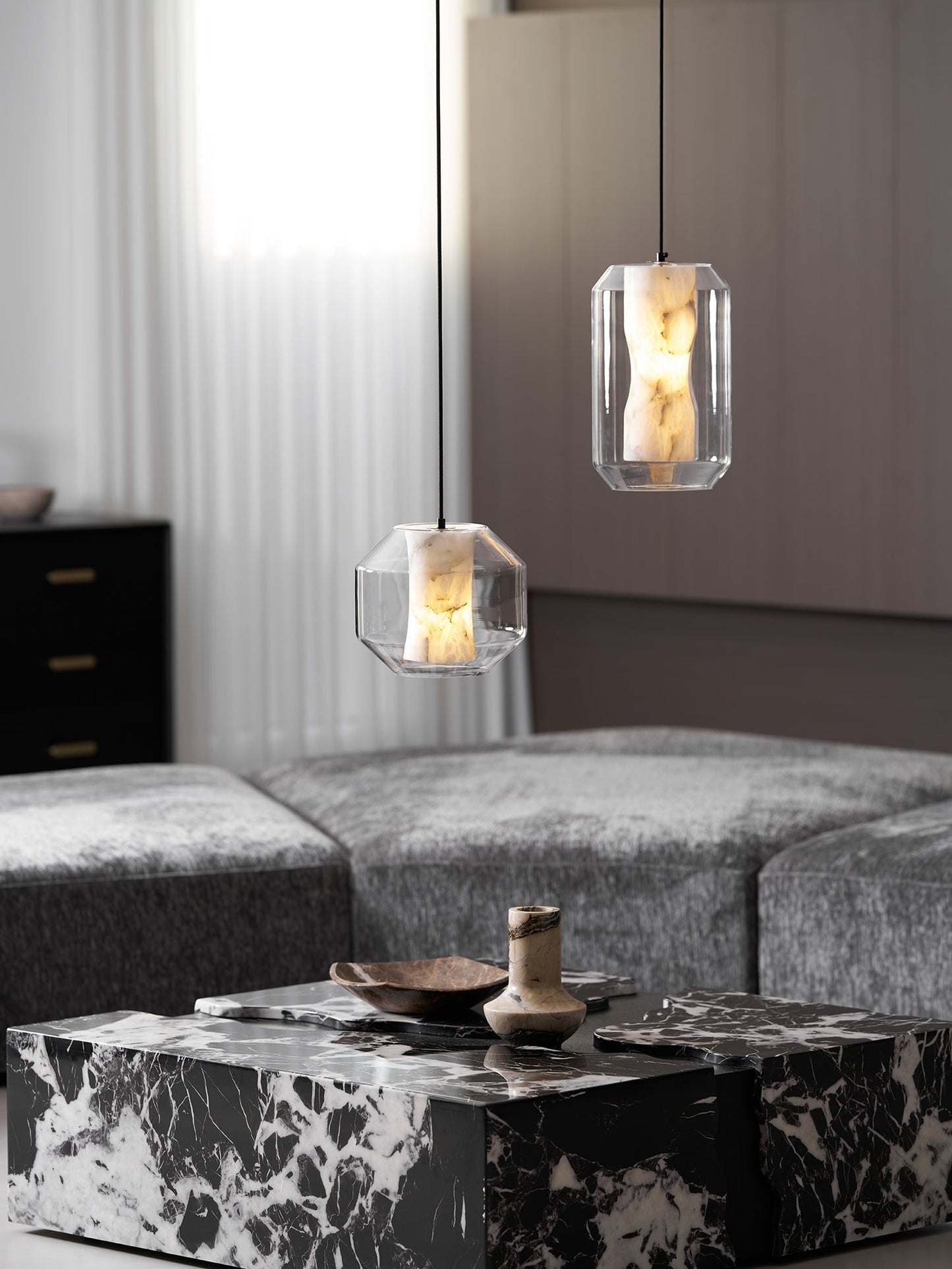 Alabaster Glass Cylinder Pendant Light
