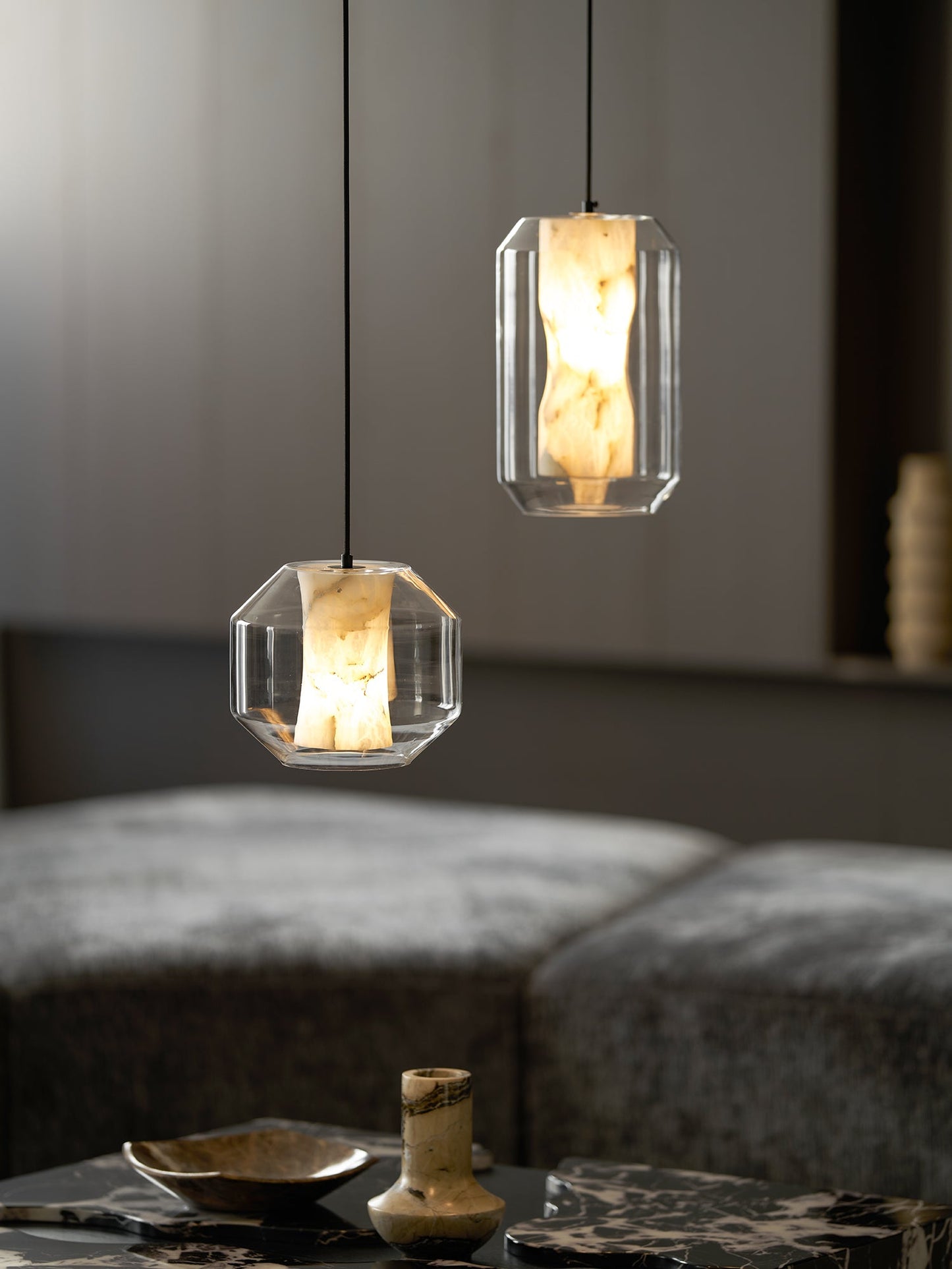 Alabaster Glass Cylinder Pendant Light