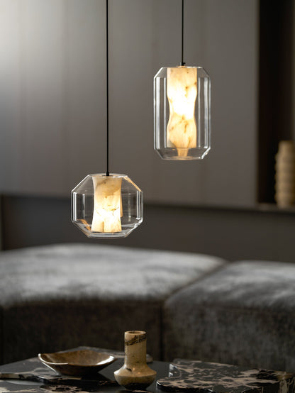 Alabaster Glass Cylinder Pendant Light