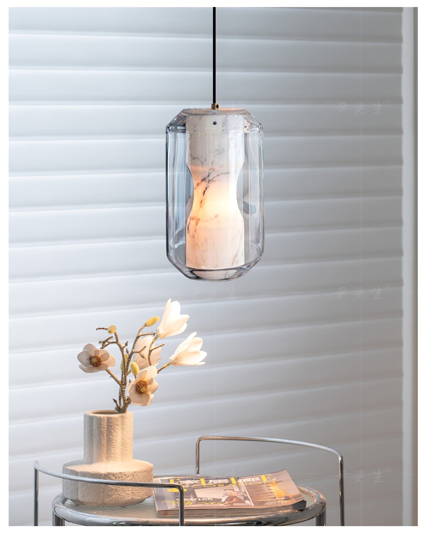 Alabaster Glass Cylinder Pendant Light