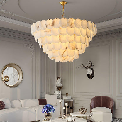 Alabaster Shell Brass Chandelier