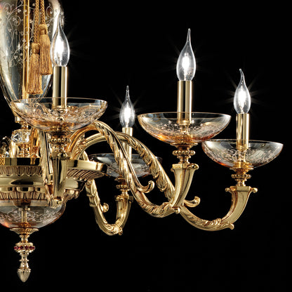 Amber Hand Blown Glass Chandelier