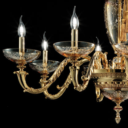 Amber Hand Blown Glass Chandelier