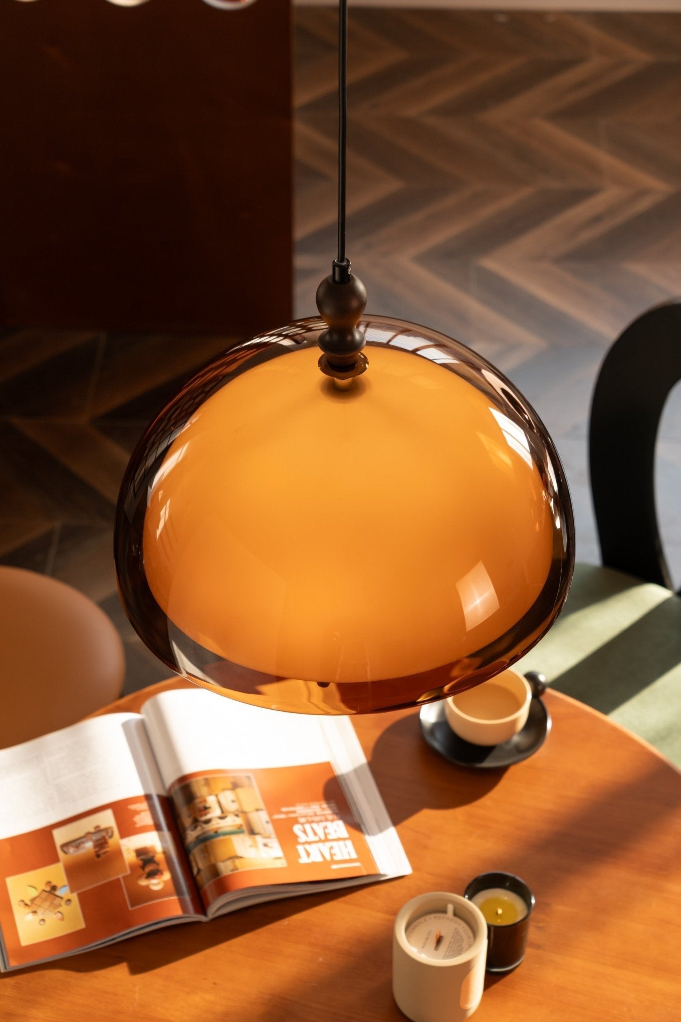 Amber Dome Shaped Pendant Light