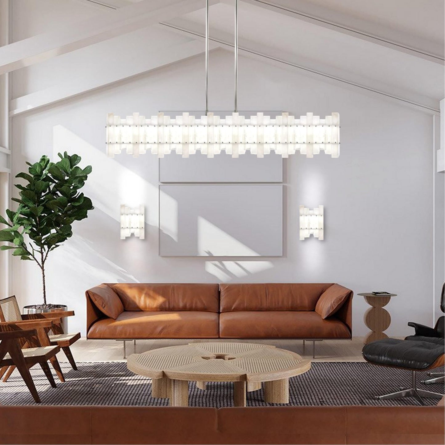 American Brass And Crystal Alabaster Prism Linear 56 Inch 12 Light Linear Suspension Light Cp474050