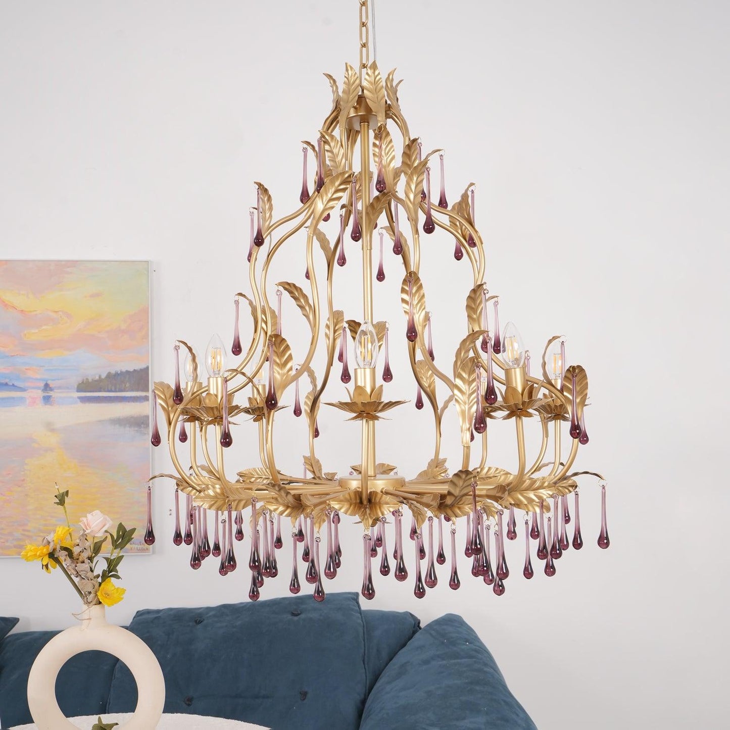 Amethyst Drops Glass Chandelier