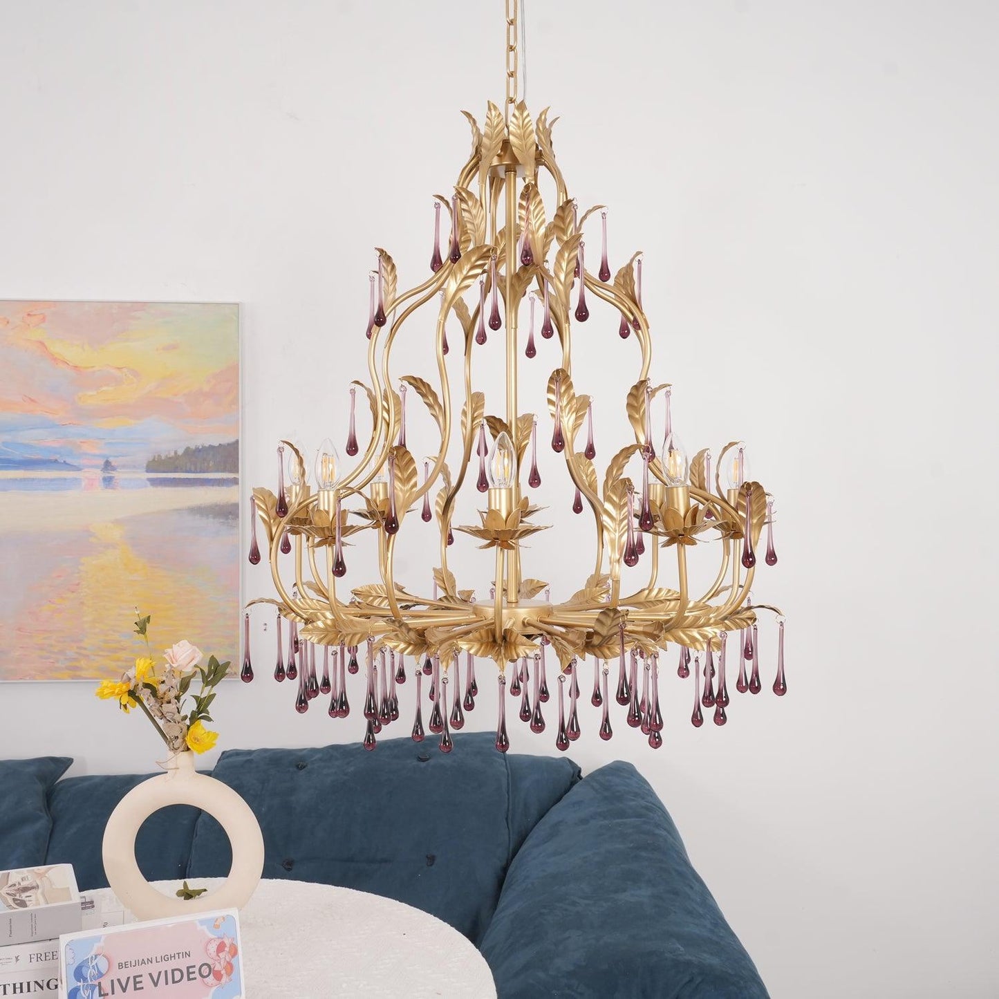 Amethyst Drops Glass Chandelier