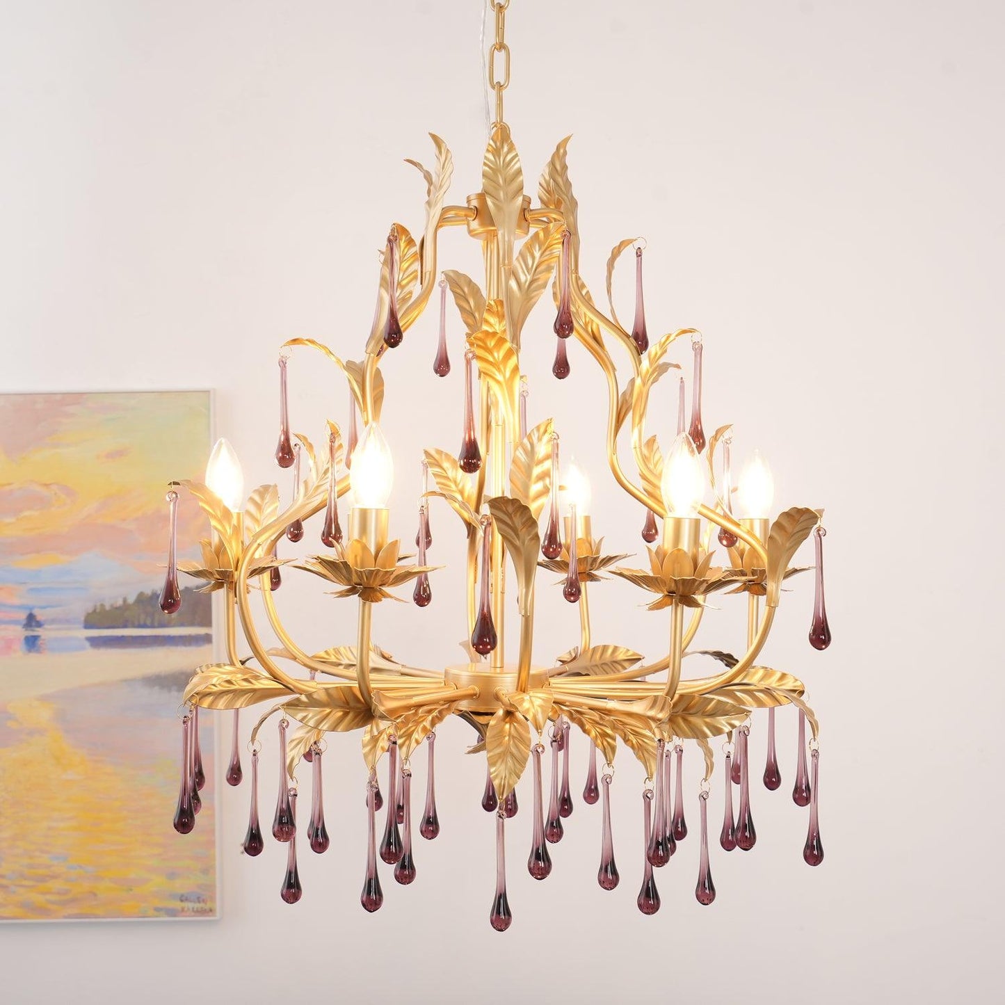 Amethyst Drops Glass Chandelier