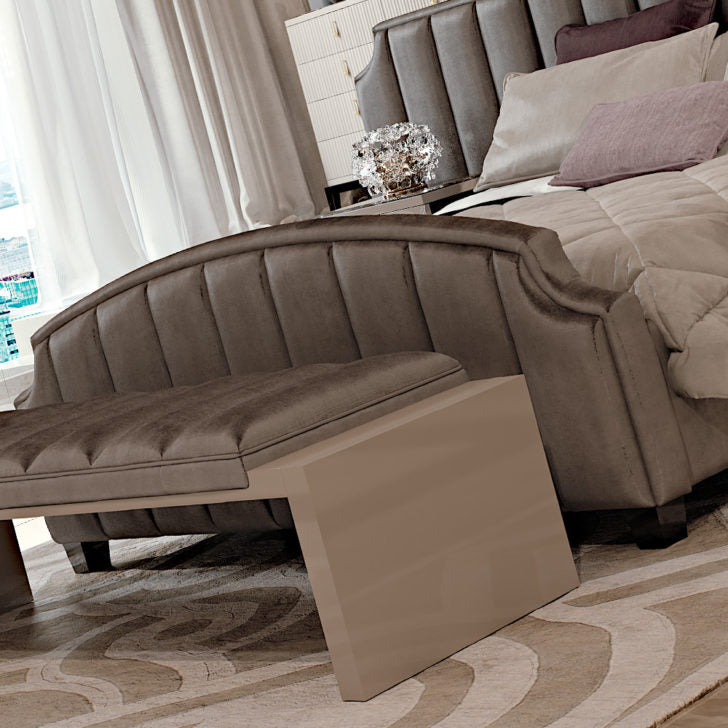 Art Deco Inspired High End Upholstered Bed With Extended Headboard