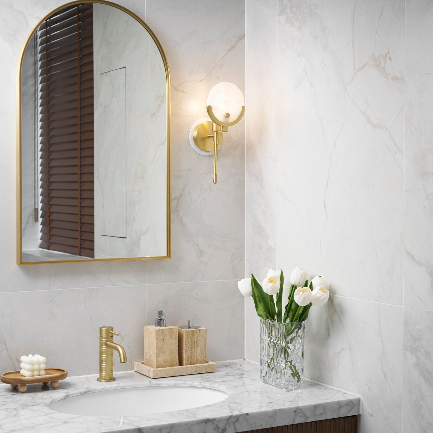 Ava Brass Alabaster Wall Lamp