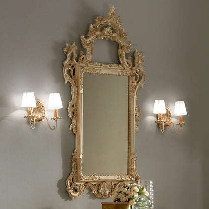 Baroque Reproduction Elegant Ivory and Gold Italian Console And Mirror