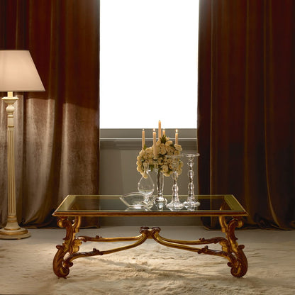 Baroque Italian Two-Tone Gold Reproduction Glass Coffee Table