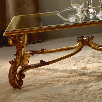 Baroque Italian Two-Tone Gold Reproduction Glass Coffee Table