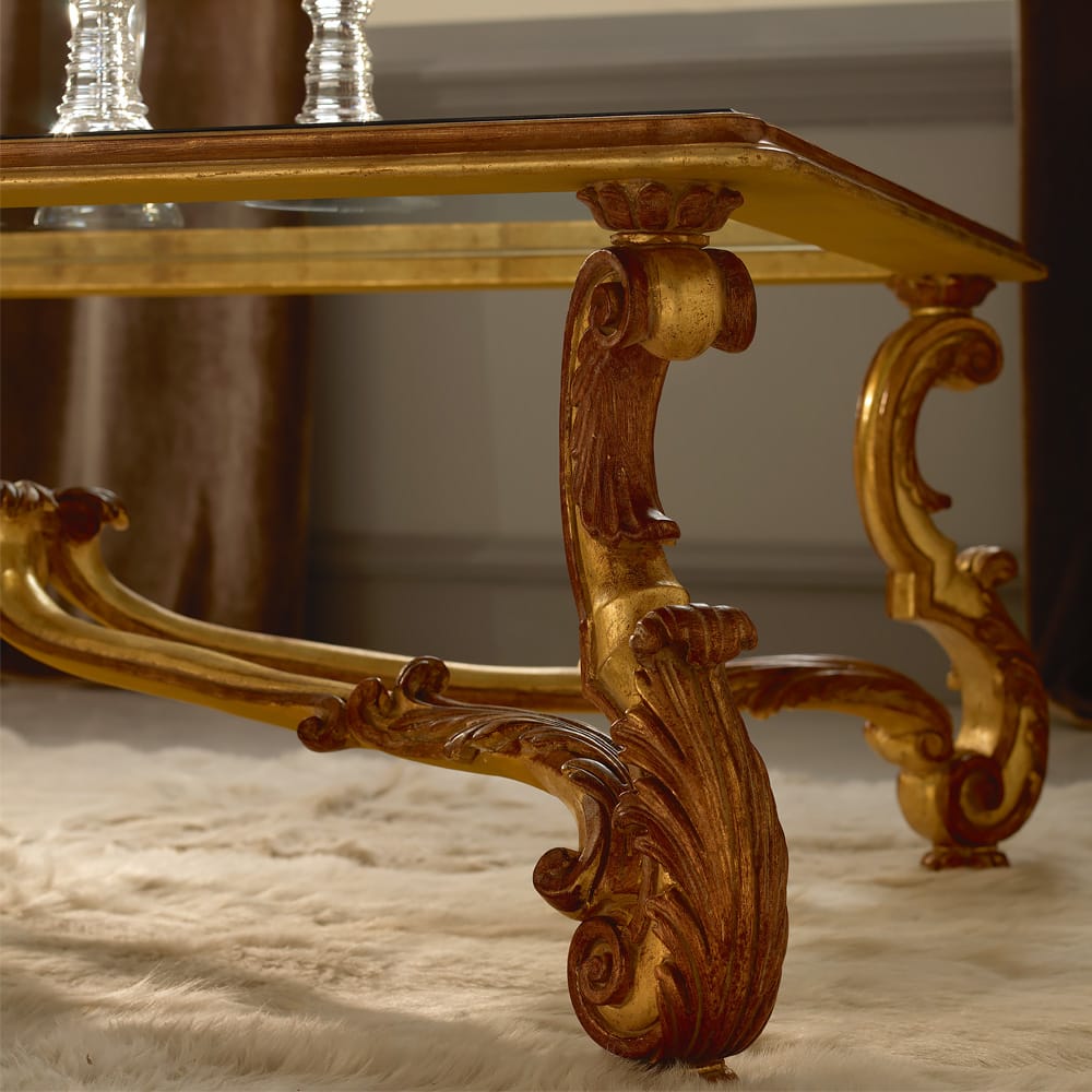 Baroque Italian Two-Tone Gold Reproduction Glass Coffee Table