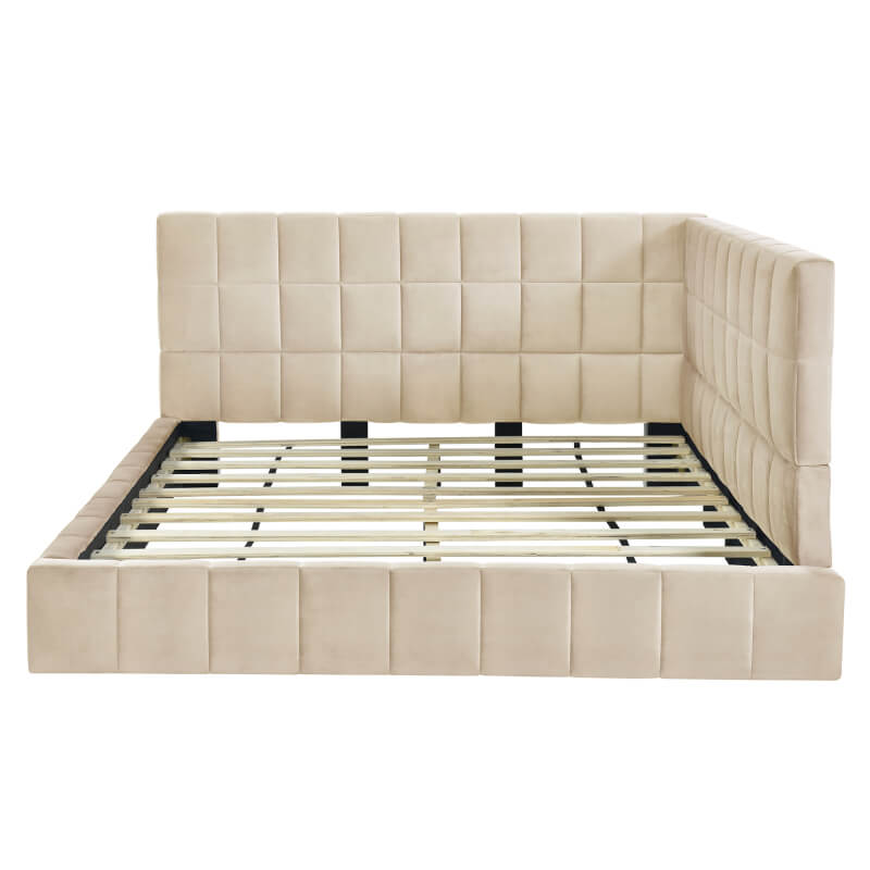 Beige Full Size Velvet Upholstered Daybed