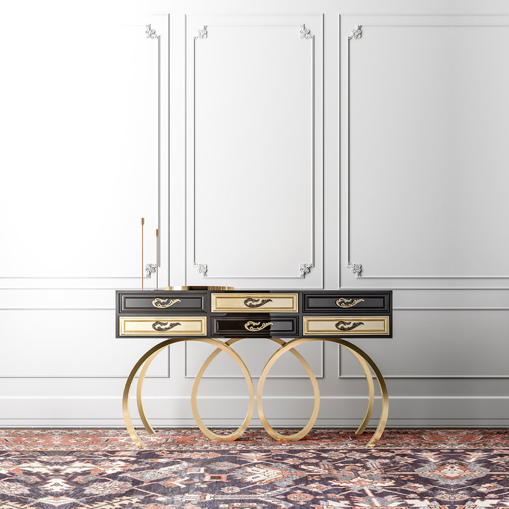 Contemporary Black and Gold Console Table