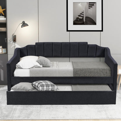 Black Upholstered Twin Daybed with Trundle