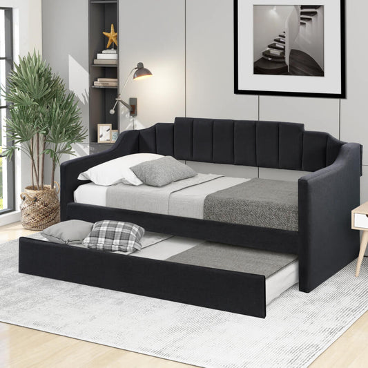 Black Upholstered Twin Daybed with Trundle