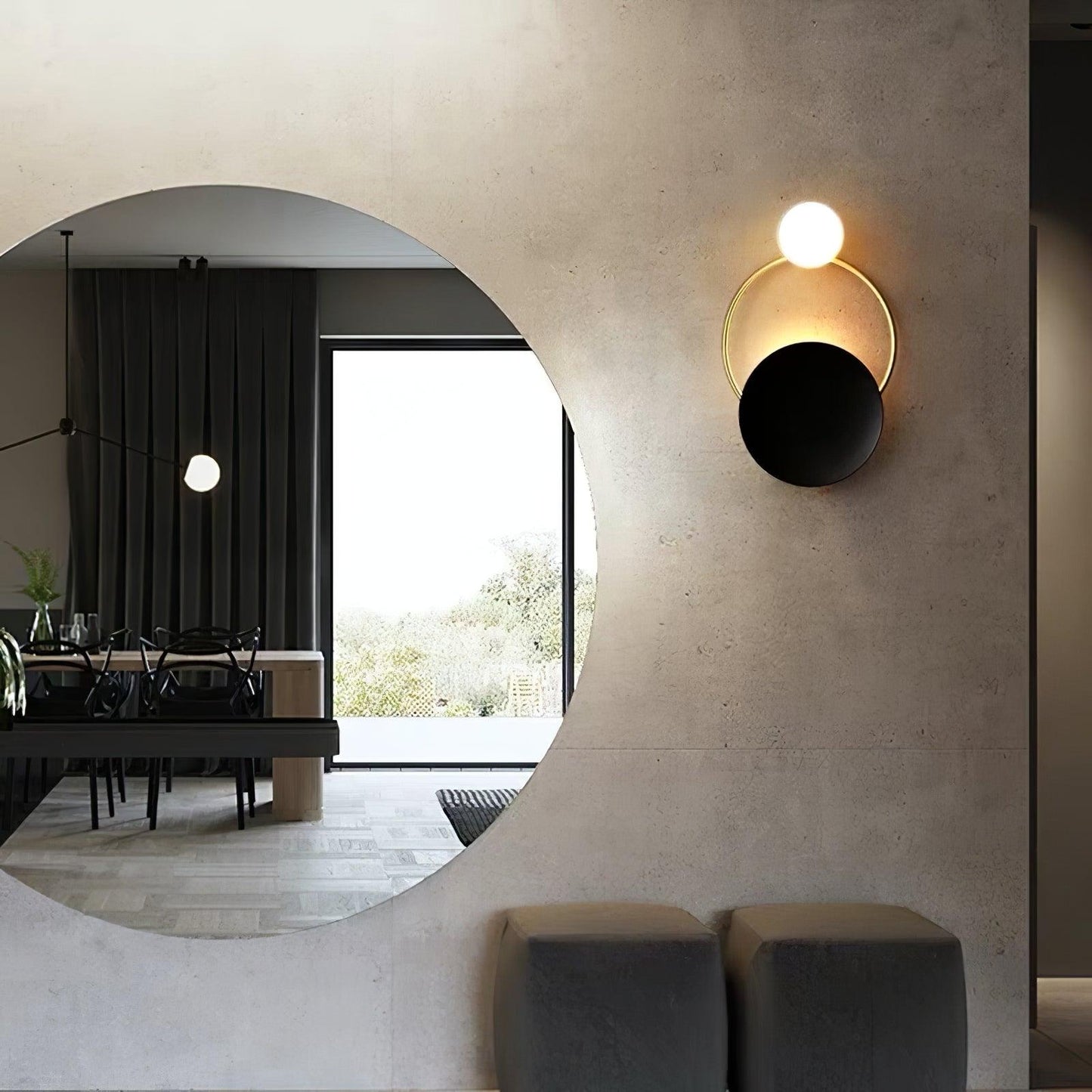 Black Circular Rings Wall Lamp