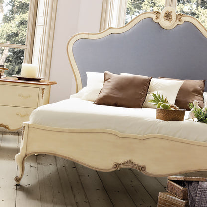 French Reproduction Ivory Upholstered Bed